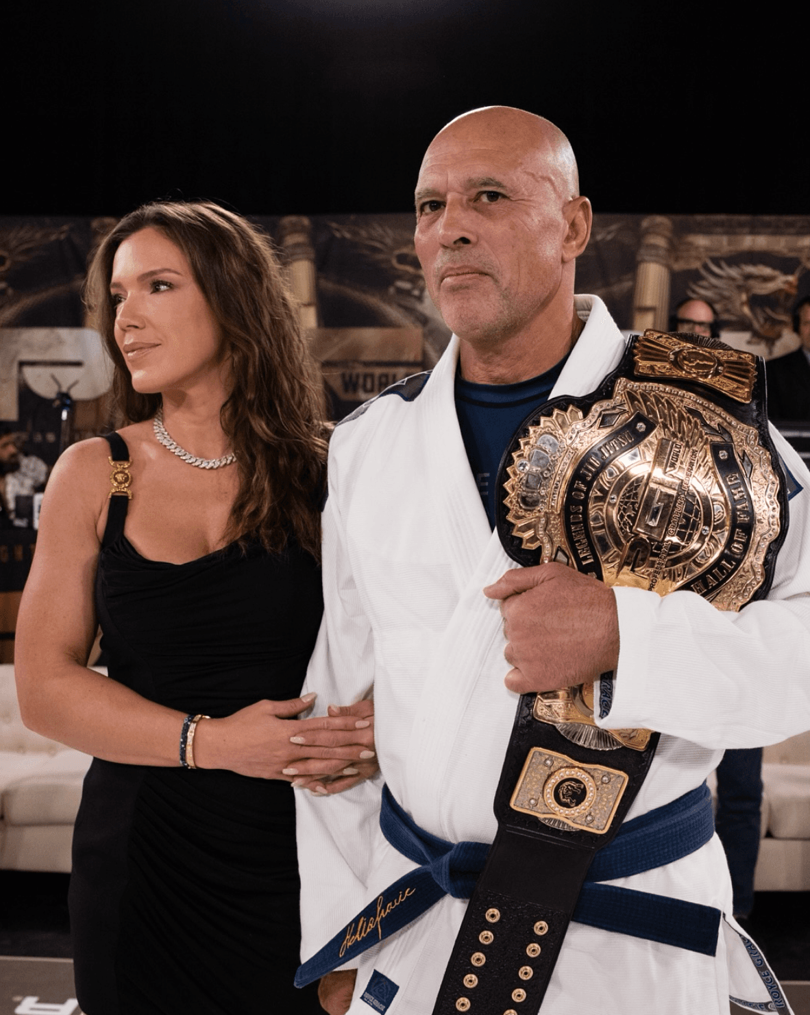 Royce Gracie sharing the Hall of Fame stage with Heather Gracie.